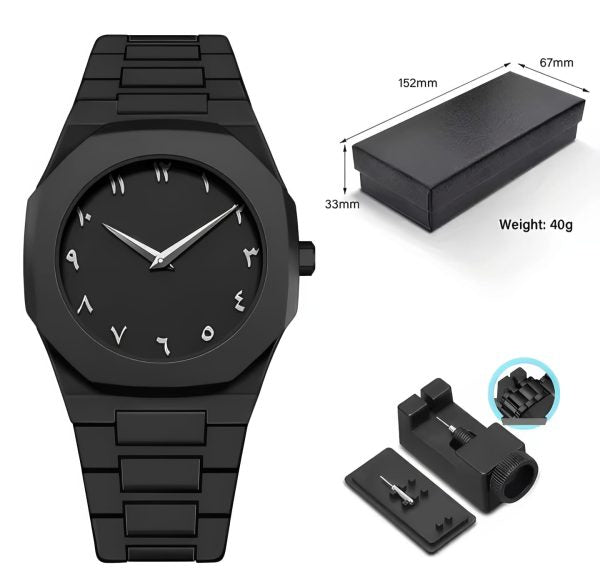 Black Aura Quartz Watch– Lightweight Design, Arabic Dial Black Aura Arabic Watch For Men– Trendy Fiber Plastic Timepiece With Arabic Numerals