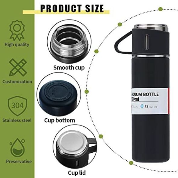 Stainless Steel Vacuum Flask & Extra Cups Set