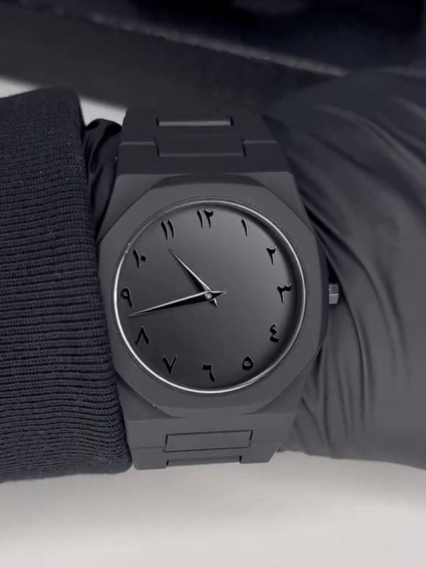 Black Aura Quartz Watch– Lightweight Design, Arabic Dial Black Aura Arabic Watch For Men– Trendy Fiber Plastic Timepiece With Arabic Numerals