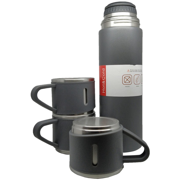 Stainless Steel Vacuum Flask & Extra Cups Set